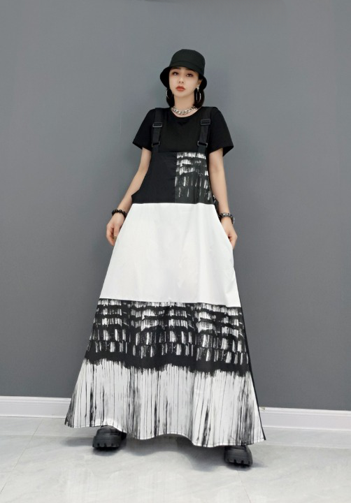 A-line jumper skirt Maxi length Striped