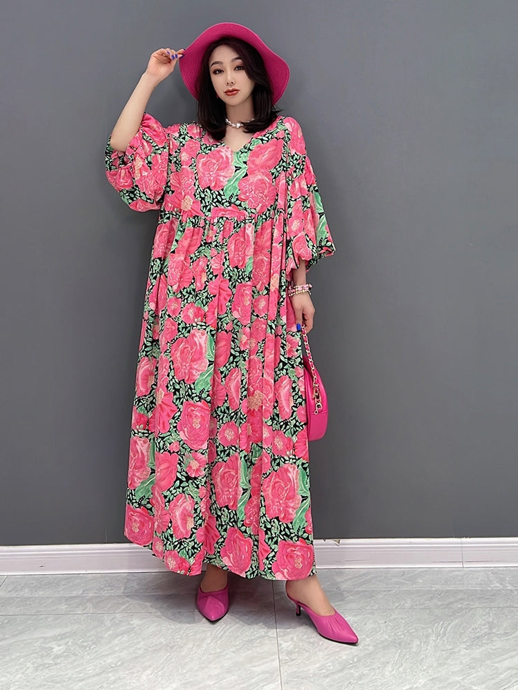 Floral Dress Gathered Maxi Length