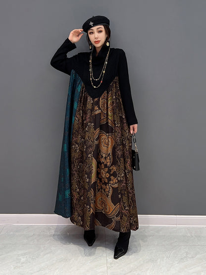 JIANG DAN MONROE EUROPEAN STATION 2022 WINTER NEW KOREAN FASHION TREND SPLICING THIN DRESSES CASUAL WOMEN LT0372