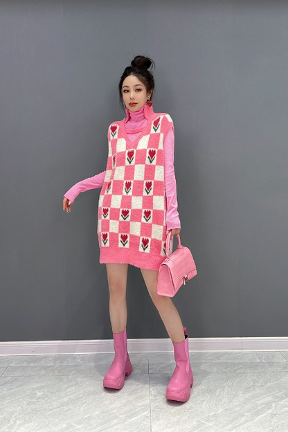 Jiang Dan Monroe European Station 2022 Winter New Korean Fashion Candy Color Knitted Vest with Age 축소 여성 의류 lt0363
