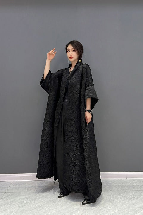 Jacquard cardigan, long length, wide sleeves