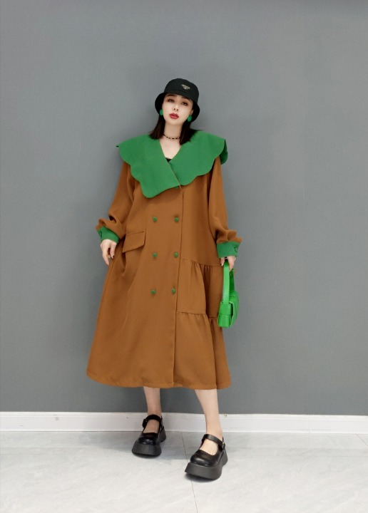 Jiang Dan Monroe European Station 2022 Winter New Fashion Dress Ruffle Collar 캐주얼 느슨한 성격 기질 여성 LT0376