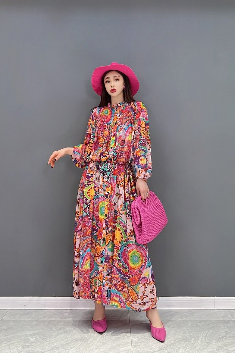 JIANG DAN MONROE EUROPEAN STATION 2022 WINTER NEW FASHION DRESS CASUAL CHIFFON TEMPERAMENT THIN SLIM WOMEN LT0333