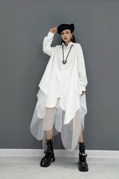 Scallap Tulle Layered Shirt One Piece