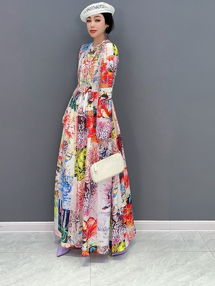 Fashion Trend Waist Thin Floral Dress Women's Jiangdan Monroe European Station 2023 Spring New Korean Edition