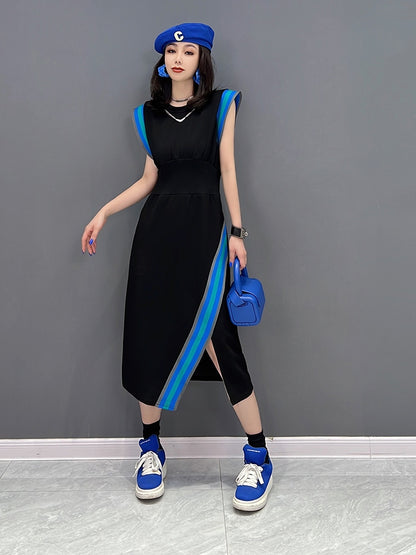 JIANG DAN MENGLU EUROPE STATION 2022 WINTER NEW KOREAN FASHION TEMPERAMENT THIN SLEEVELESS DRESS OPEN SKIRT HEM LT0356