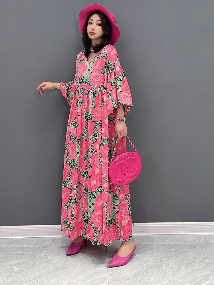 Floral Dress Gathered Maxi Length