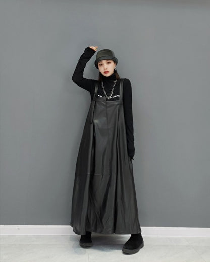 Leather Jumperskirt Asymmetrical Long Length