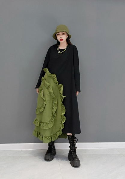 JIANG DAN MENGLU EUROPE STATION 2022 WINTER NEW FASHION DRESS RUFFLE STITCHING LOOSE CASUAL WOMEN'S TIDE LT0375