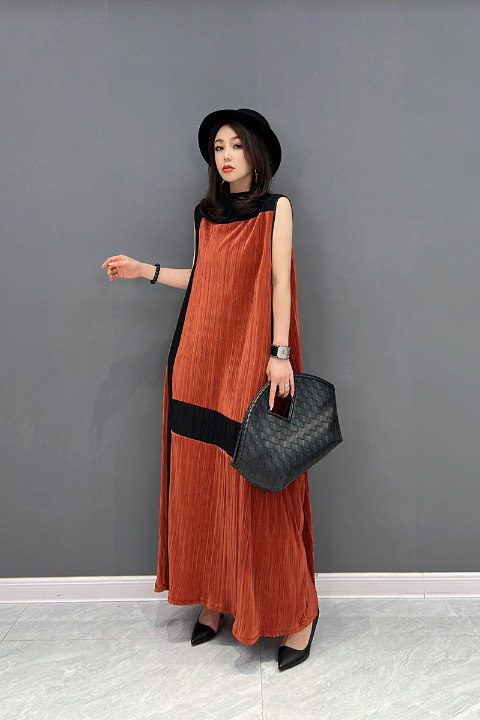 ノースリーブ プリーツ ワンピース ロング丈 – Mon3e ノースリーブ プリーツ ワンピース ロング丈 – Mon3e