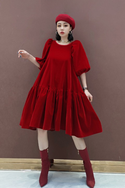 5 -minute sleeve velor dress a line