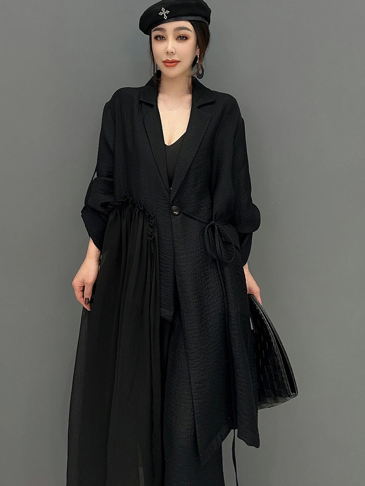 Ebata Monroe Europe Station 2023 Spring New Fashion Trend Long Jacket Loose Wide Leg Pants Two Piece Women