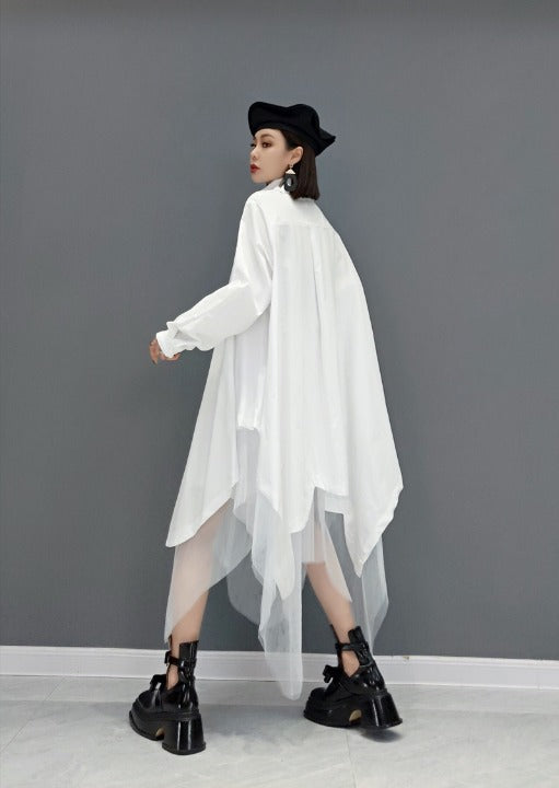 Scallap Tulle Layered Shirt One Piece