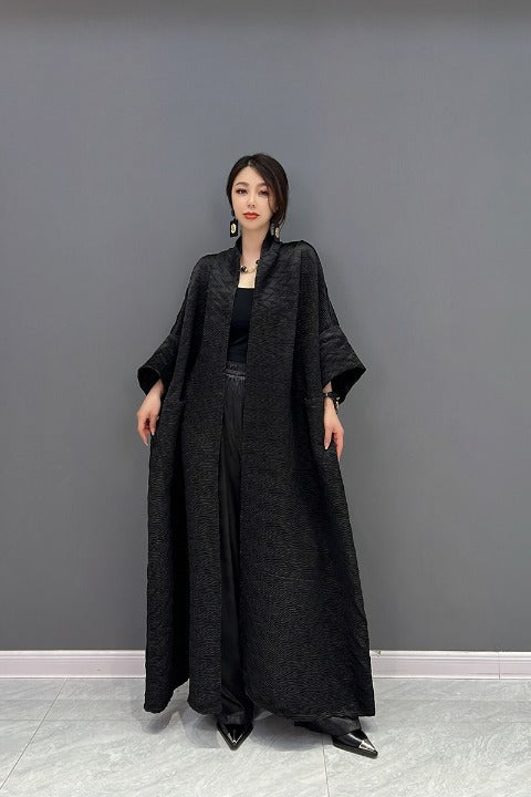 Jacquard cardigan, long length, wide sleeves