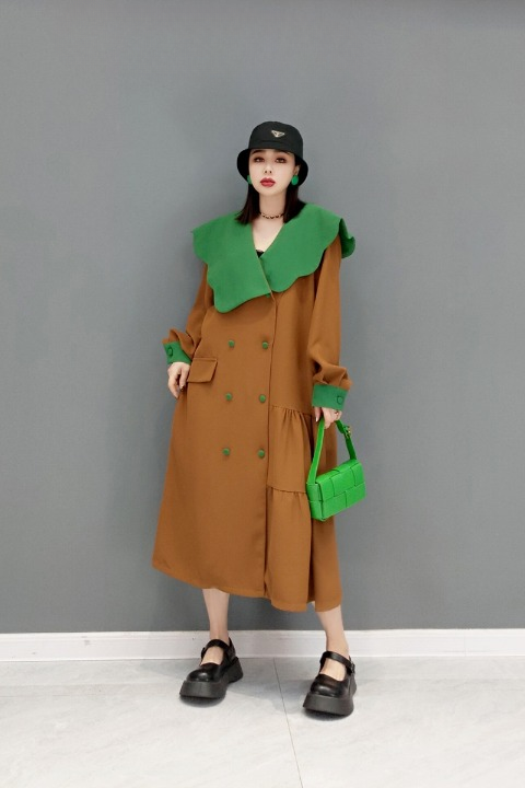 Jiang Dan Monroe European Station 2022 Winter New Fashion Dress Ruffle Collar 캐주얼 느슨한 성격 기질 여성 LT0376