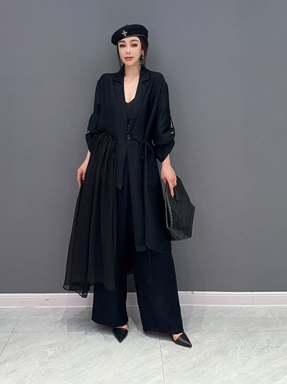 Ebata Monroe Europe Station 2023 Spring New Fashion Trend Long Jacket Loose Wide Leg Pants Two Piece Women