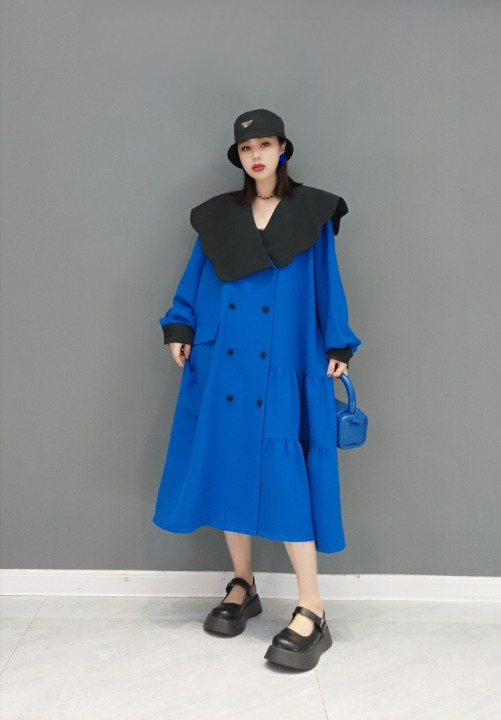 Jiang Dan Monroe European Station 2022 Winter New Fashion Dress Ruffle Collar 캐주얼 느슨한 성격 기질 여성 LT0376