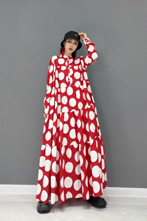 Jiang Dan Menglu Europe Station 2022 Winter New Fashion Fashion Dress รุ่นเกาหลีรุ่นเสื้อ Polka Dot ขนาดใหญ่ผู้หญิงบาง ๆ LT0361