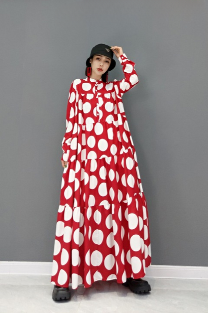 JIANG DAN MENGLU EUROPE STATION 2022 WINTER NEW FASHION DRESS KOREAN VERSION OF THE POLKA DOT SHIRT LARGE SIZE THIN WOMEN LT0361