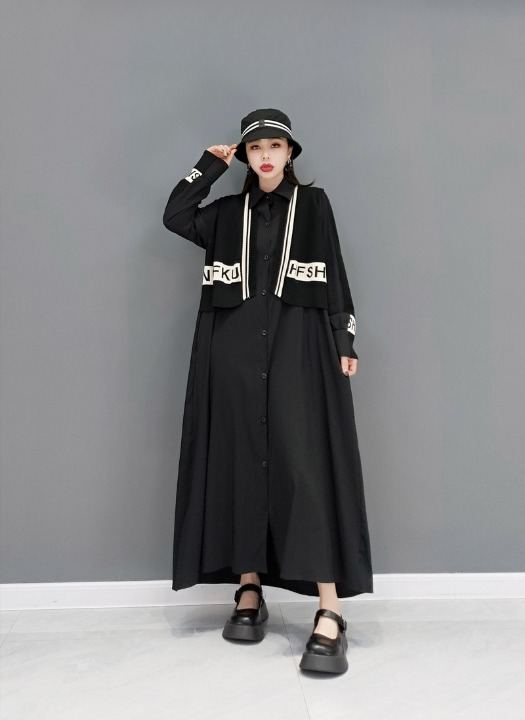 JIANG DAN MONROE EUROPEAN STATION 2022 WINTER NEW FASHION DRESS CASUAL BLACK THIN TEMPERAMENT LARGE SIZE WOMEN LT0371