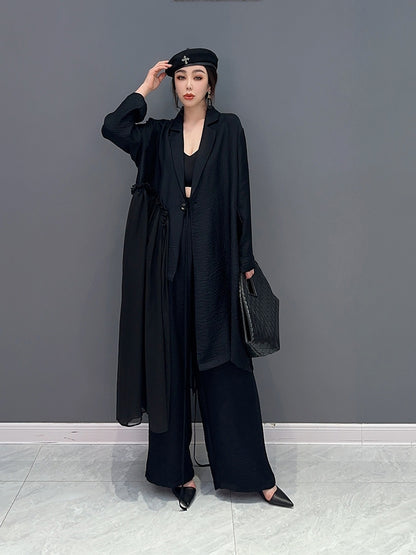 Ebata Monroe Europe Station 2023 Spring New Fashion Trend Long Jacket Loose Wide Leg Pants Two Piece Women