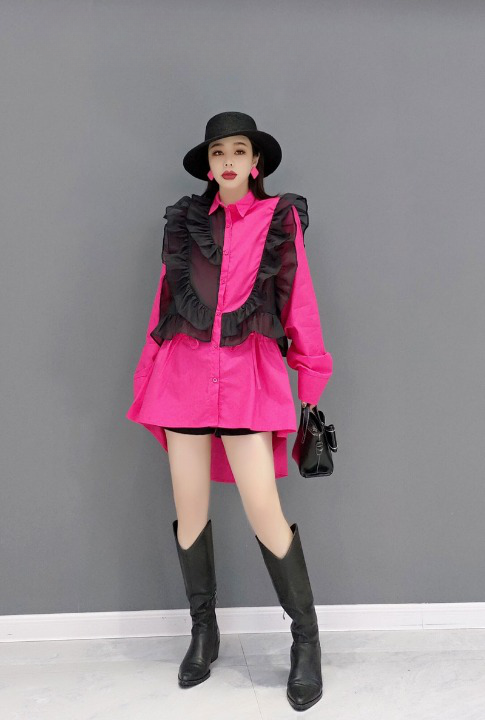 Ruffle Blouse Asymmetrical Fishtail