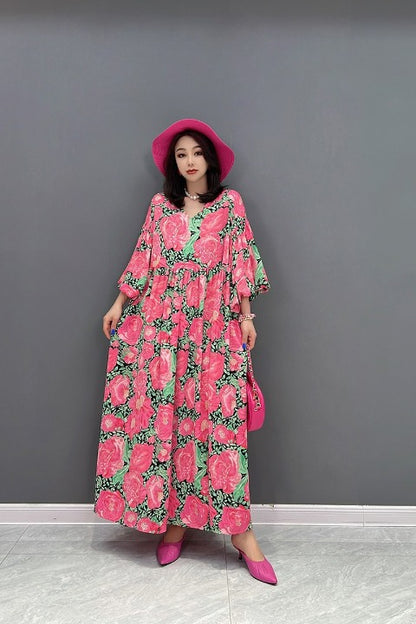 Floral Dress Gathered Maxi Length