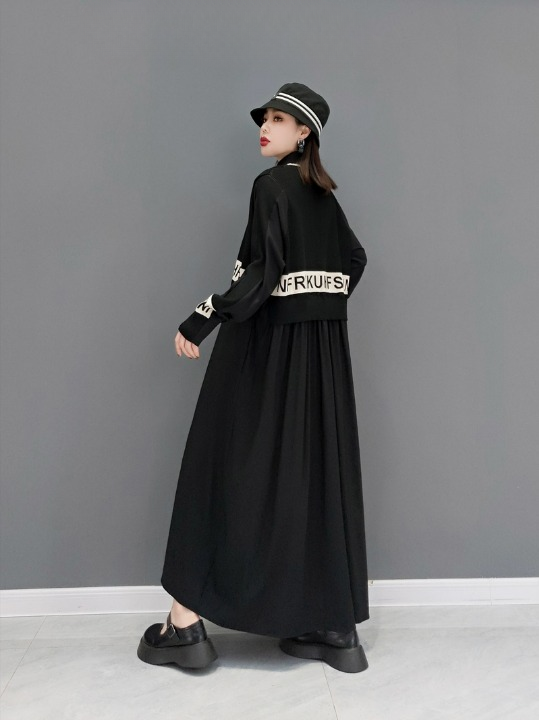 JIANG DAN MONROE EUROPEAN STATION 2022 WINTER NEW FASHION DRESS CASUAL BLACK THIN TEMPERAMENT LARGE SIZE WOMEN LT0371