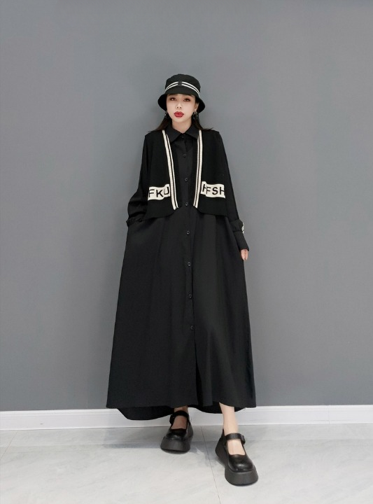 JIANG DAN MONROE EUROPEAN STATION 2022 WINTER NEW FASHION DRESS CASUAL BLACK THIN TEMPERAMENT LARGE SIZE WOMEN LT0371