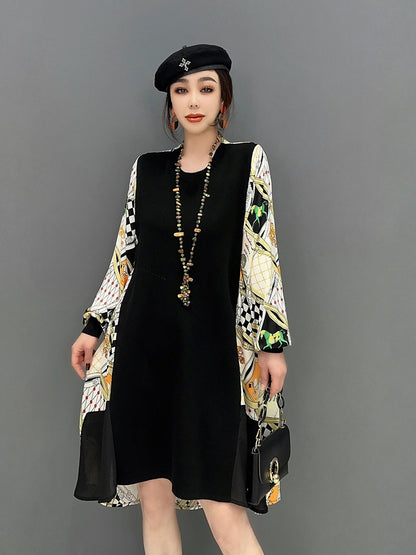 Ebata Monroe Europe Station 2023 Spring New Korean Fashion Trend Color Blocking Irregular Dress Thin Women