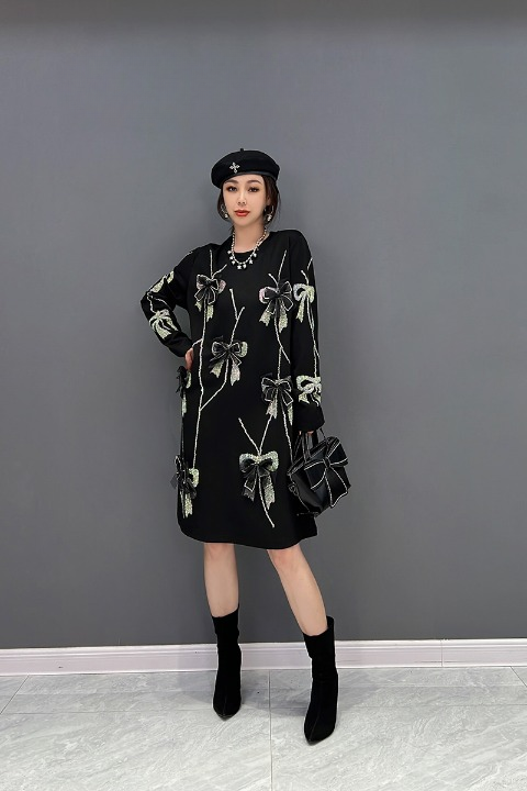 JIANG DAN MONROE EUROPEAN STATION 2022 WINTER NEW KOREAN FASHION TREND KNITTED BOW DRESS TEMPERAMENT FEMALE LT0370