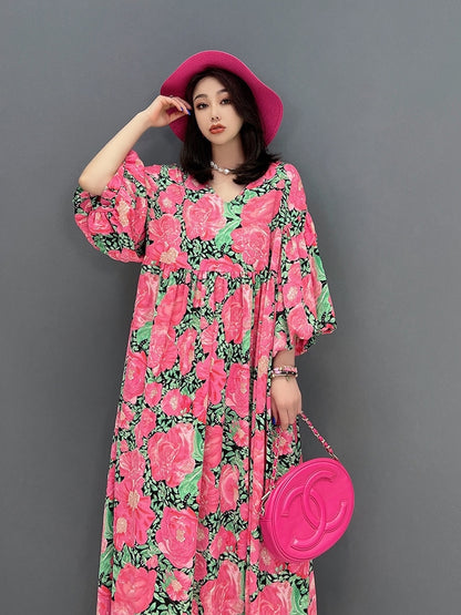 Floral Dress Gathered Maxi Length