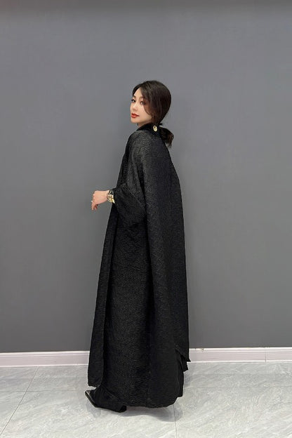 Jacquard cardigan, long length, wide sleeves