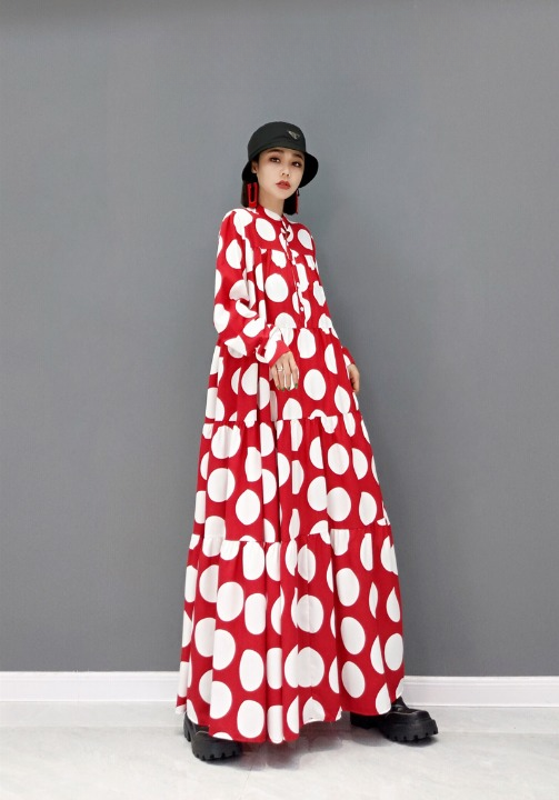 Jiang Dan Menglu Europe Station 2022 Winter New Fashion Fashion Dress รุ่นเกาหลีรุ่นเสื้อ Polka Dot ขนาดใหญ่ผู้หญิงบาง ๆ LT0361