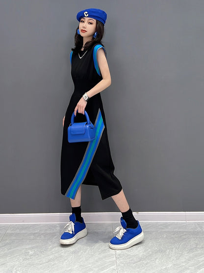 JIANG DAN MENGLU EUROPE STATION 2022 WINTER NEW KOREAN FASHION TEMPERAMENT THIN SLEEVELESS DRESS OPEN SKIRT HEM LT0356