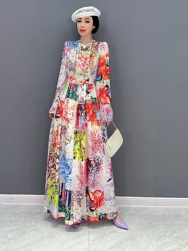 Fashion Trend Waist Thin Floral Dress Women's Jiangdan Monroe European Station 2023 Spring New Korean Edition